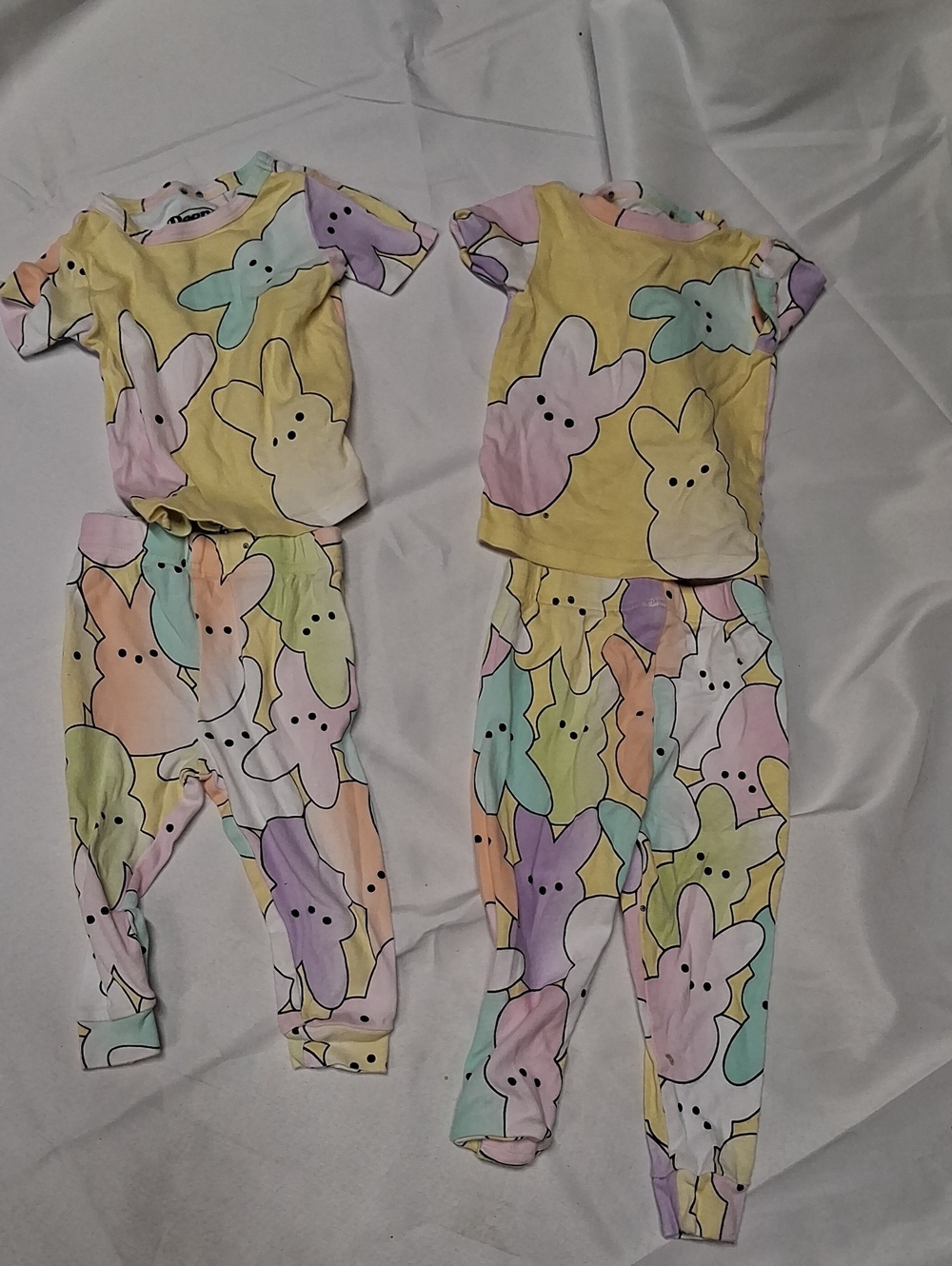 2 Sets Kids Pastel Bunny Pajama Set - Yellow Top & Multicolor Bunnies